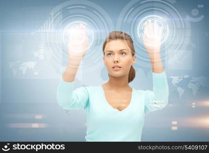 picture of businesswoman working with something imaginary