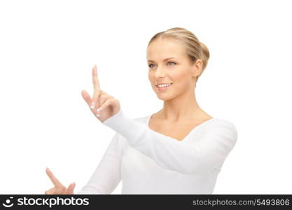 picture of businesswoman working with something imaginary&#xA;