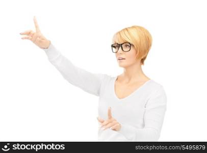 picture of businesswoman working with something imaginary&#xA;
