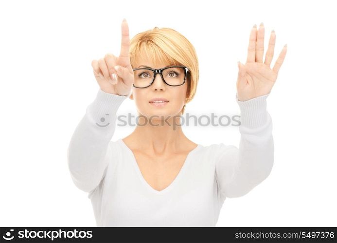 picture of businesswoman working with something imaginary&#xA;