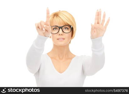 picture of businesswoman working with something imaginary&#xA;