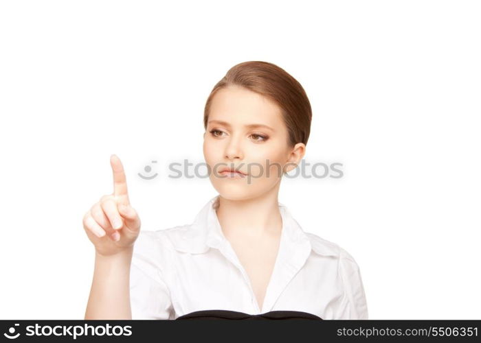 picture of businesswoman working with something imaginary&#xA;&#xA;