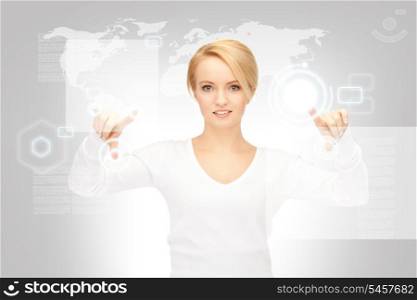 picture of businesswoman working with touch screen
