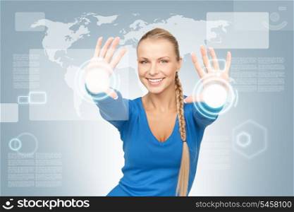 picture of businesswoman working with touch screen