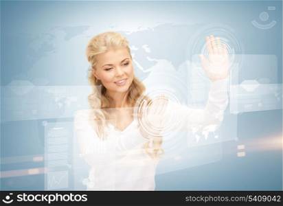 picture of businesswoman working with virtual screens