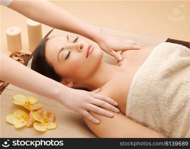 picture of calm beautiful woman in massage salon. beautiful woman in massage salon
