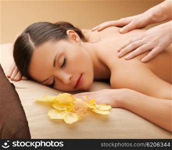 picture of calm beautiful woman in massage salon. beautiful woman in massage salon