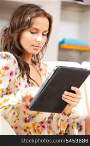 picture of calm woman with tablet pc computer