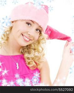 picture of cheerful santa helper girl with snowflakes