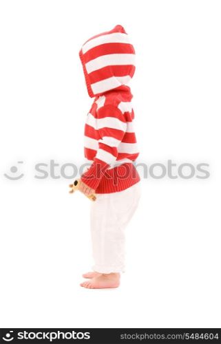picture of child with plush toy over white