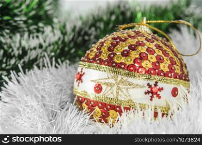 Picture of Christmas decorations on the Christmas tree. Picture perfect for a Christmas card or background.