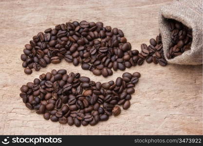 picture of coffee beans on a wooden background