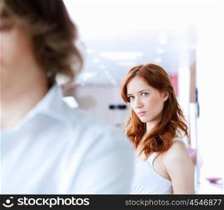 picture of couple in disagreement at home in the living room
