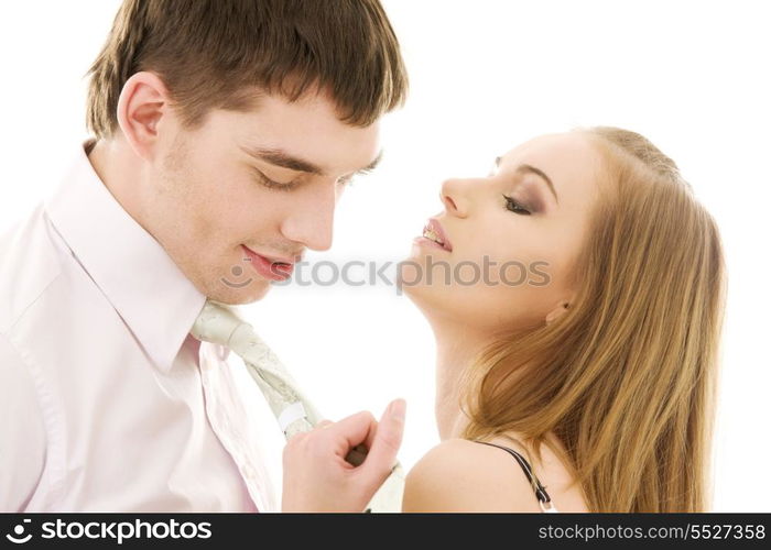 picture of couple in love over white