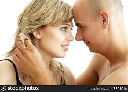 picture of couple in love over white background