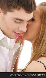 picture of couple in love over white (focus on lips)