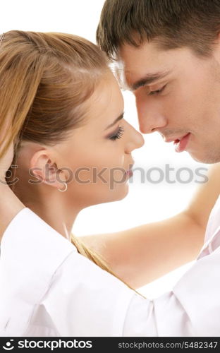 picture of couple in love over white (focus on man)