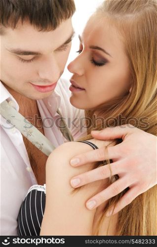 picture of couple in love over white (focus on woman)