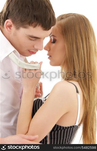 picture of couple in love over white (focus on woman)