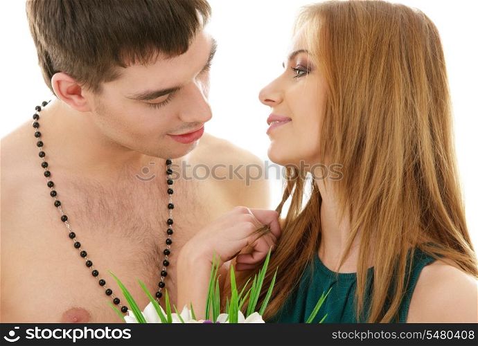 picture of couple in love with flowers