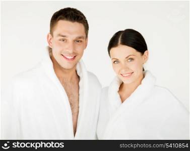 picture of couple in spa salon in white bathrobes