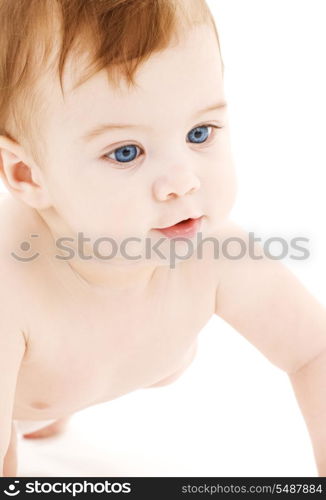 picture of crawling baby boy over white
