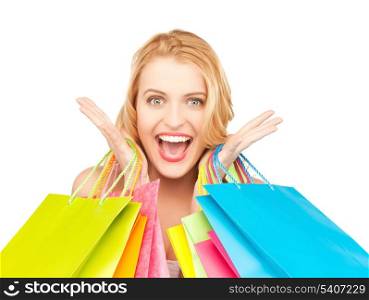 picture of crazy woman with shopping bags .