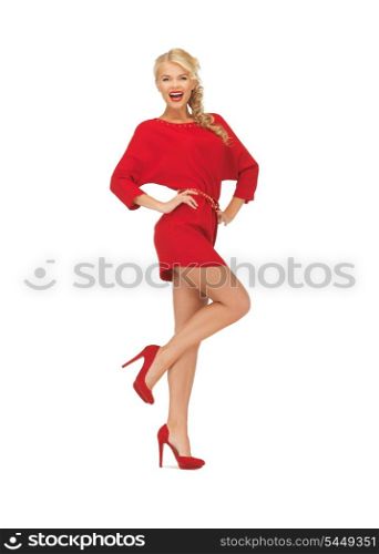 picture of dancing lovely woman in red dress