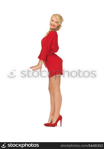 picture of dancing lovely woman in red dress