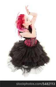 picture of dancing pink hair girl over white