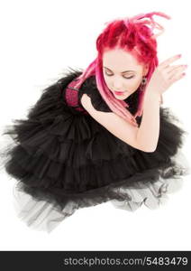 picture of dancing pink hair girl over white