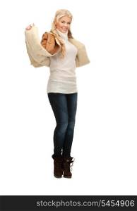 picture of dancing woman in sheepskin jacket