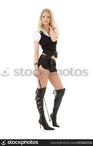 picture of dominant lady in black shorts with crop
