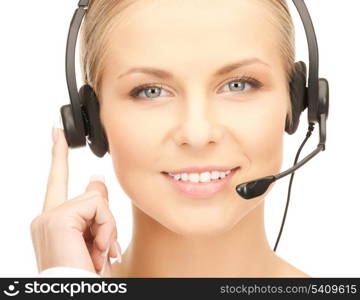 picture of friendly female helpline operator with headphones