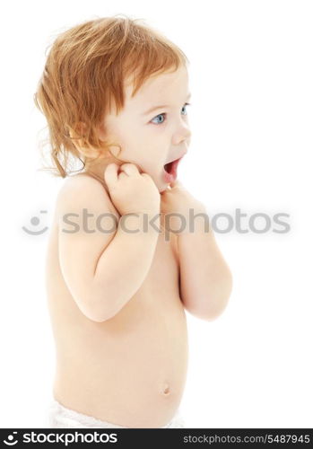 picture of funny baby boy over white