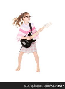 picture of funny girl in specs with electric guitar