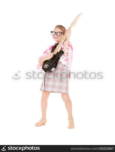 picture of funny girl in specs with electric guitar