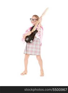 picture of funny girl in specs with electric guitar