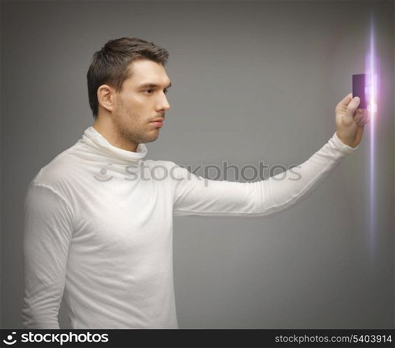 picture of futuristic man with access card