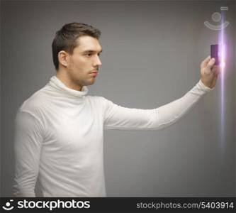 picture of futuristic man with access card