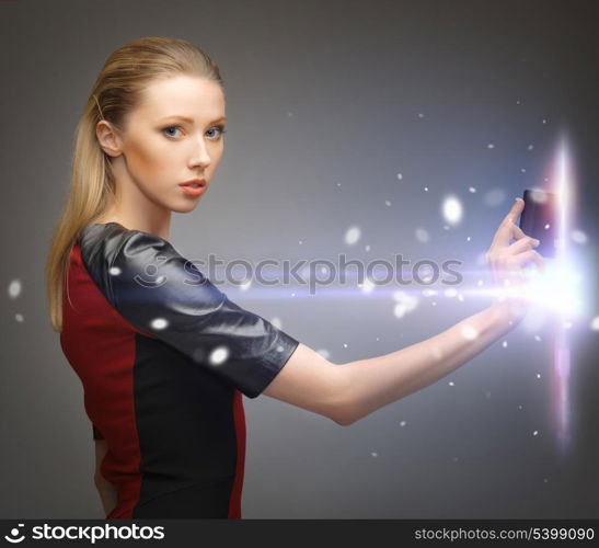 picture of futuristic woman with access card