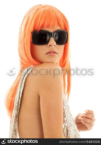 picture of girl in shades with orange hair