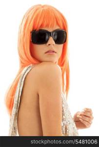 picture of girl in shades with orange hair