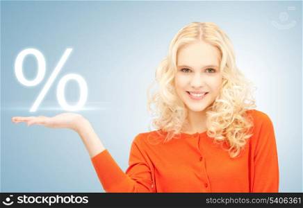 picture of girl showing sign of percent in her hand