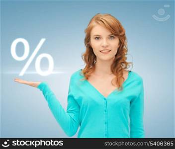 picture of girl showing sign of percent in her hand