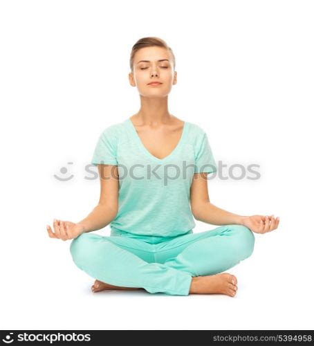 picture of girl sitting in lotus position and meditating
