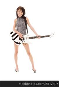 picture of girl with electric guitar over white