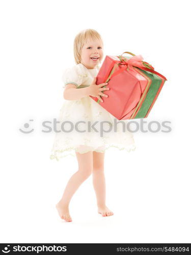 picture of girl with gift box over white