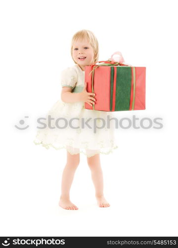 picture of girl with gift box over white