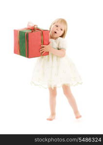 picture of girl with gift box over white